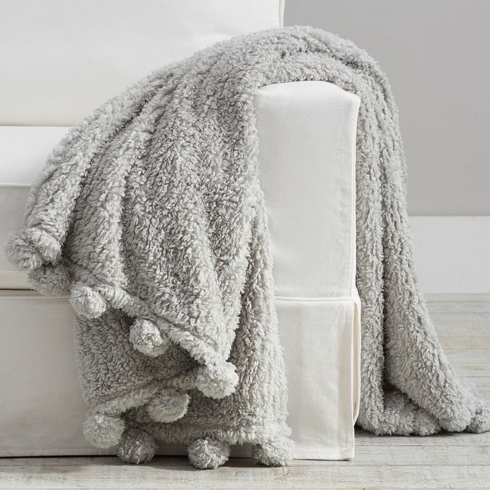 Pottery Barn Cozy Pom Pom Sherpa Throw